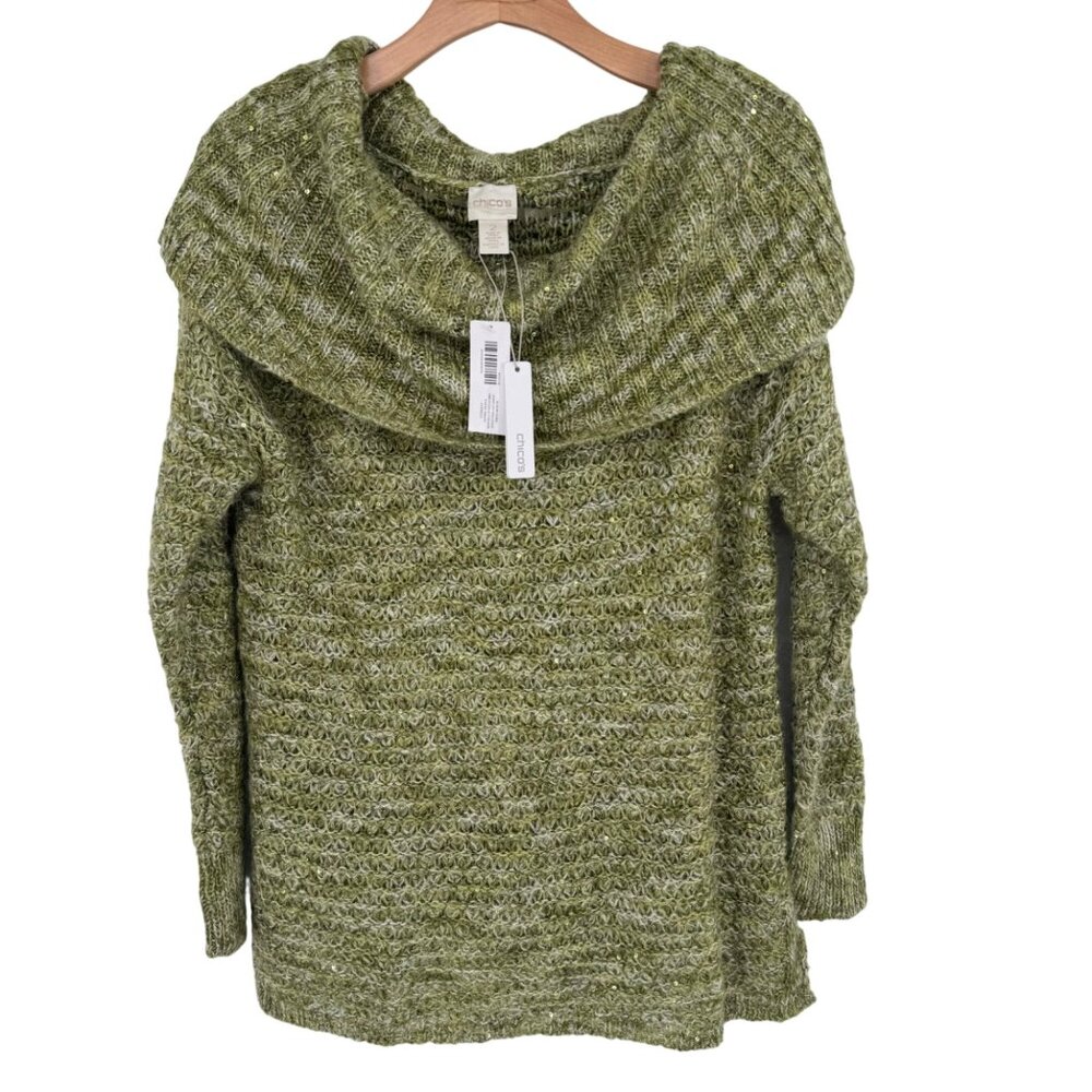 Chicos 2 womens  Sequin Shine dorothy Pullover Sweater green Size large mohair n